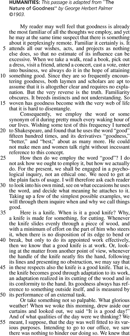 ACT Reading Practice Test 119: Humanities - The Nature of Goodness ...