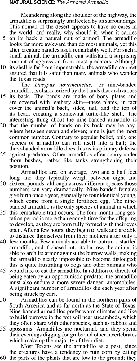 ACT Reading Practice Test 120: Natural Science - The Armored Armadillo ...